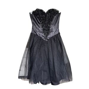 Vtg 80s Prom Dress Sz‎ S Sequins Strapless Tulle Gothic Whimsigoth Fairy Grunge